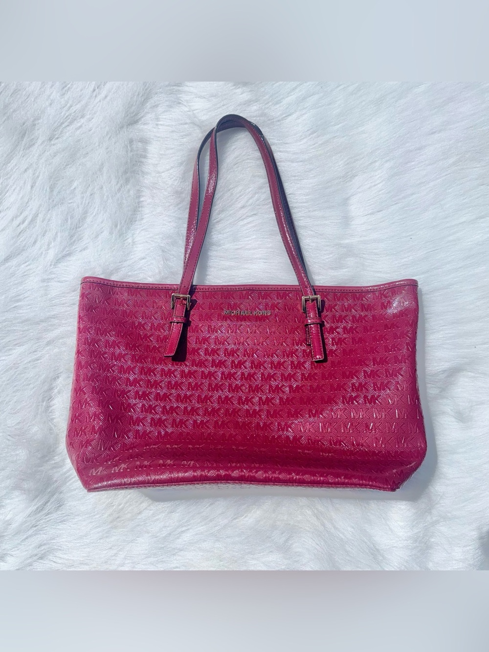 Michael Kors Jet Set Charm Large Tote Bag - Mulberry Debossed Patent Leather